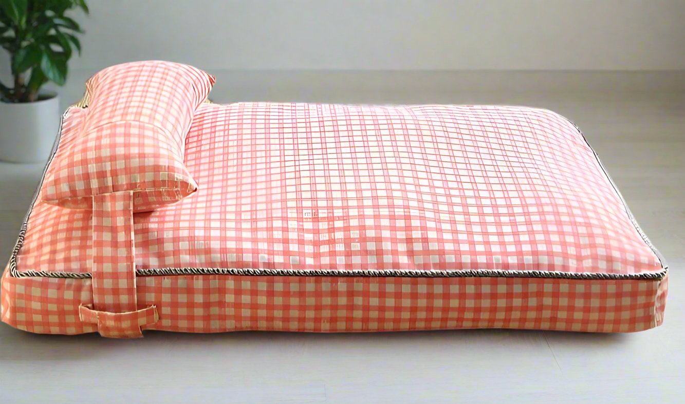 Removable and washable dog sleeping pad. Bite-resistant, suitable for all four seasons. big dogs big hugs, Ltd.- checkered orange/white