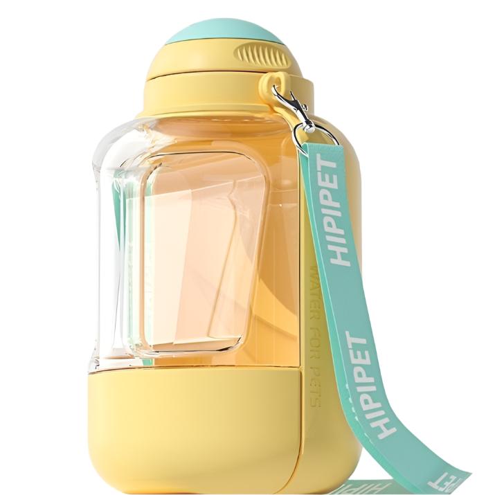 Dog Large Capacity Pet Outing Drinking Water Bottle- YELLOW_ 1 L water capacity, 300 ml for food.