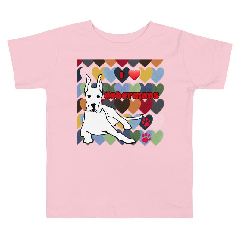 Toddler Short Sleeve Tee: Love Dobermans Big Dogs Big Hugs, Ltd.- pink