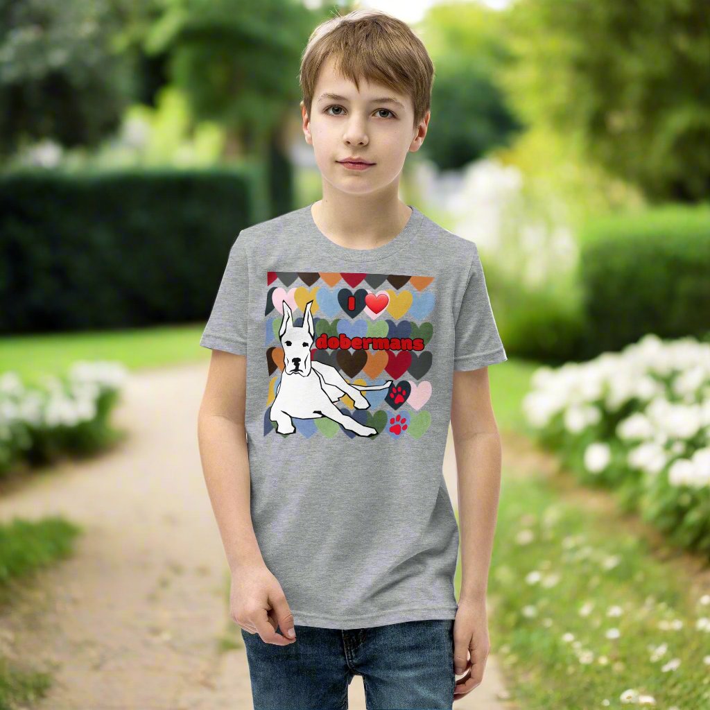 YOUTH Short Sleeve T-Shirt: Love Dobermans Big Dogs Big Hugs, Ltd.